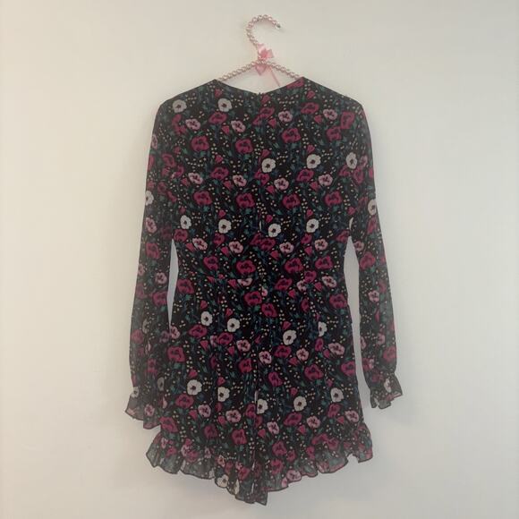 Nastygal Romper Dark Floral Spring Cottagecore Sz Xs Festival Boho Peasant Ruffl - Picture 8 of 8